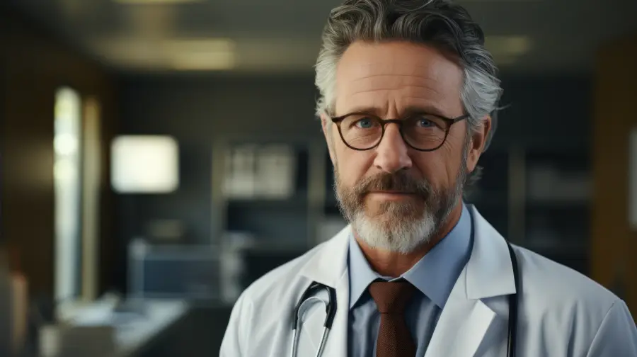 mature doctor close up trustworthy ready to explain clinical research